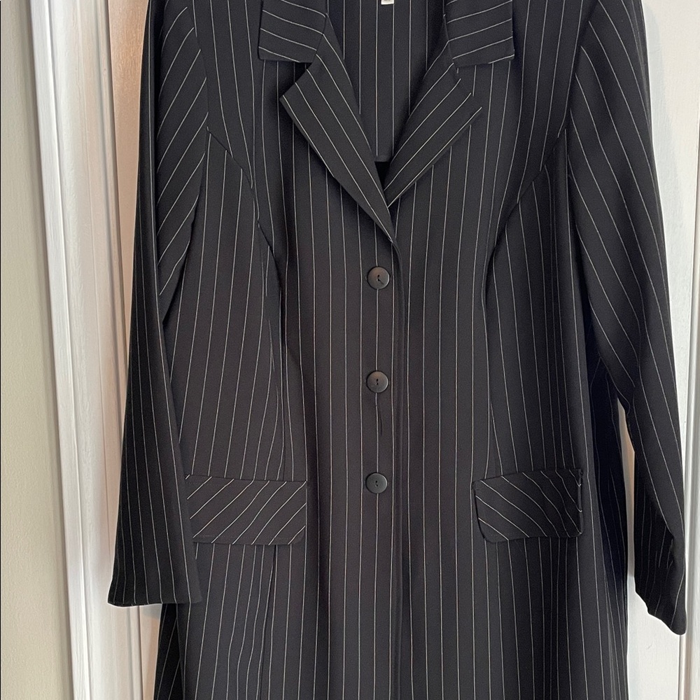 Donna Ricco Black & White Pinstripe Duster Coat 18W - Picture 4 of 11
